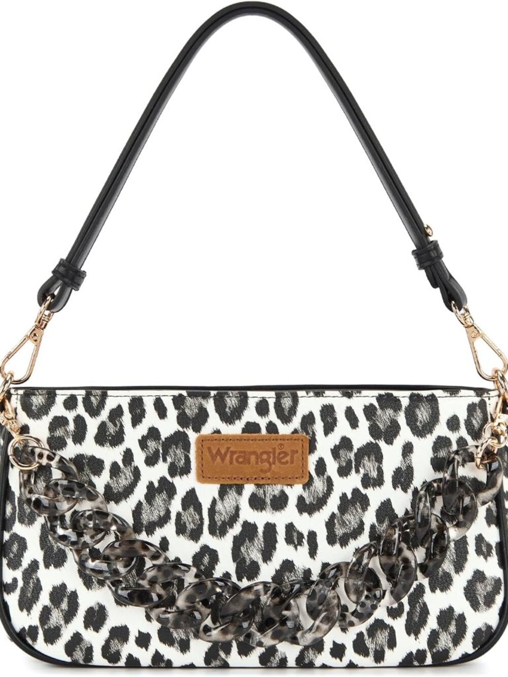 Wrangler Small Shoulder Bag Cheetah Print Clutch Purse Hobo Handbag with Acrylic